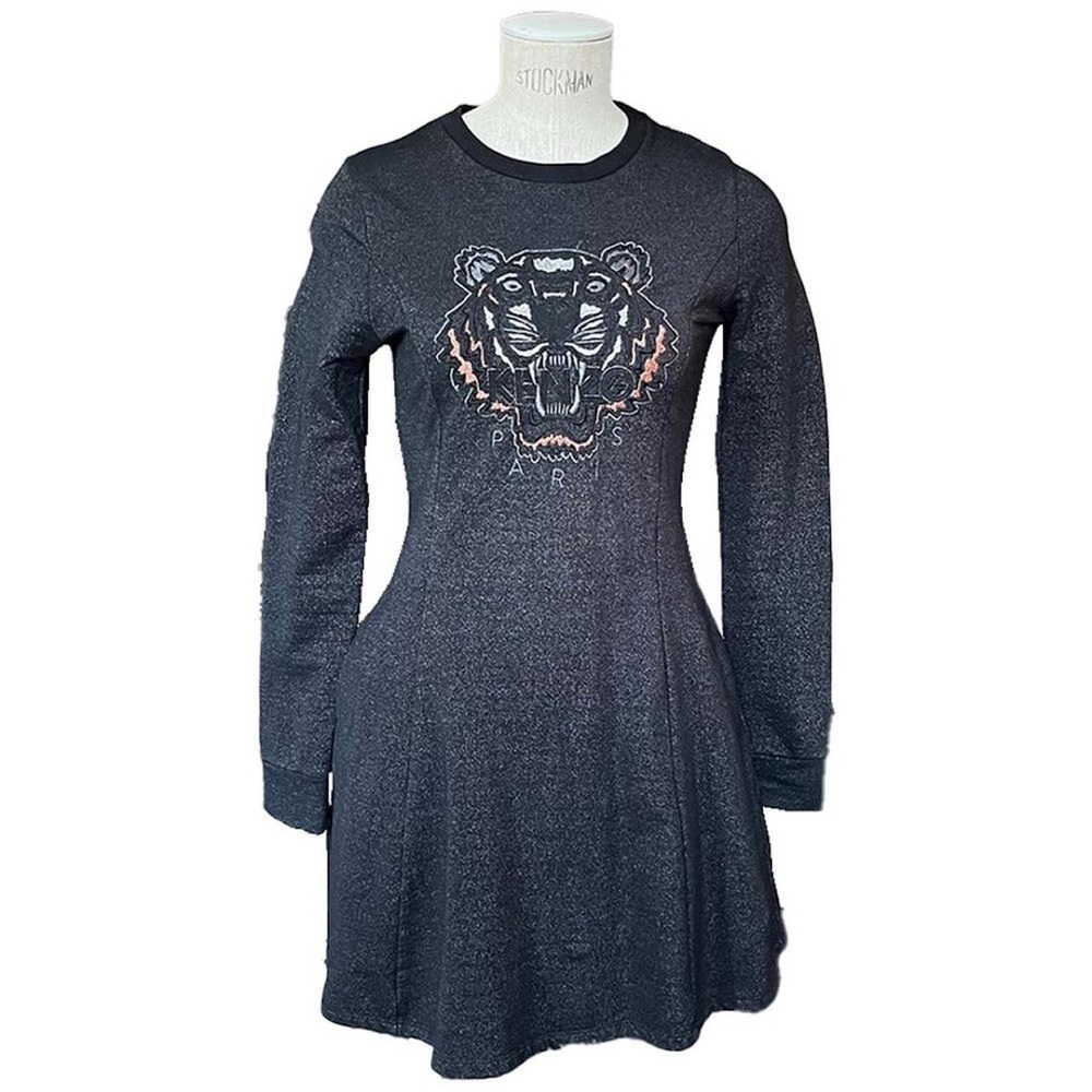 Kenzo Paris Y2K Vtg Skater Dress - Charcoal w/ Sparkles & Embroidered Tiger Logo